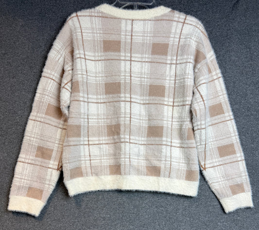 Cyrus Fuzzy Pullover Sweater Hamilton Windowpane White Beige - Used