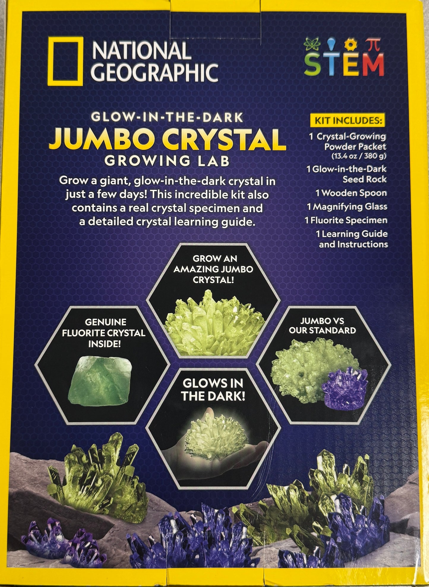 National Geographic Jumbo Crystal Growing Kit - Glow in The Dark Crystal - Science Kit - Used