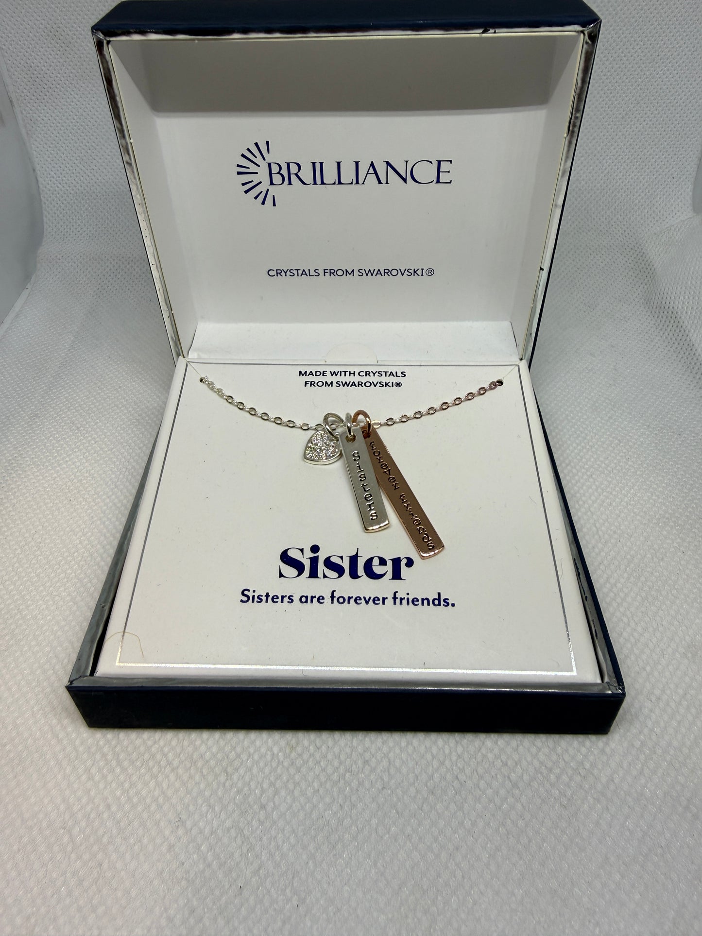 Brilliance  Sisters Are Forever Friends Heart  Necklace Swarovski Crystals - Used