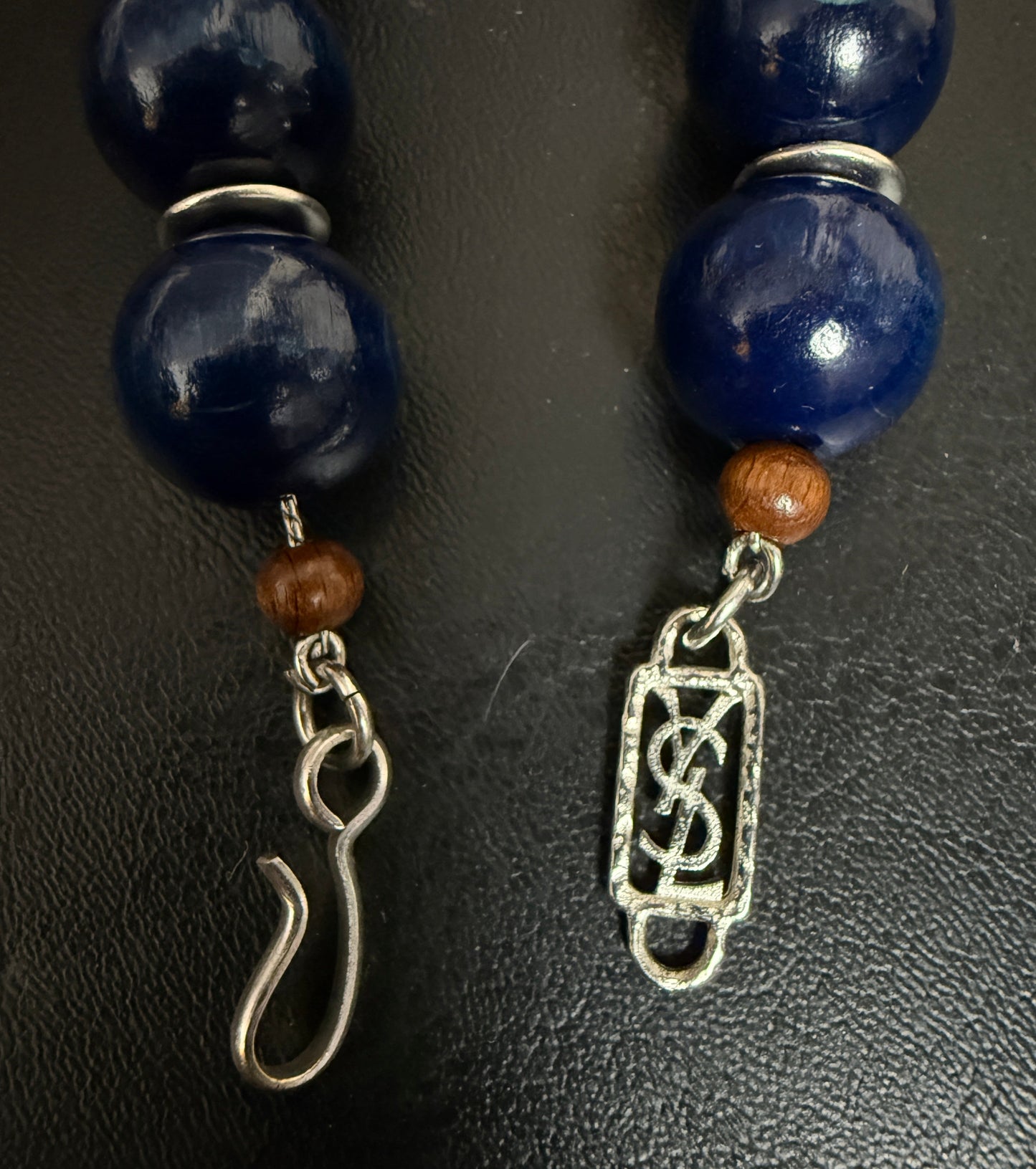 Yves Saint Laurent YSL Vintage Brown and Blue Wooden Bead Necklace - Previously Owned