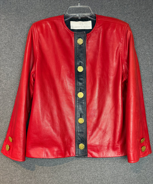 Carolyne Roehm Red with Black Leather Jacket - Previously Owned