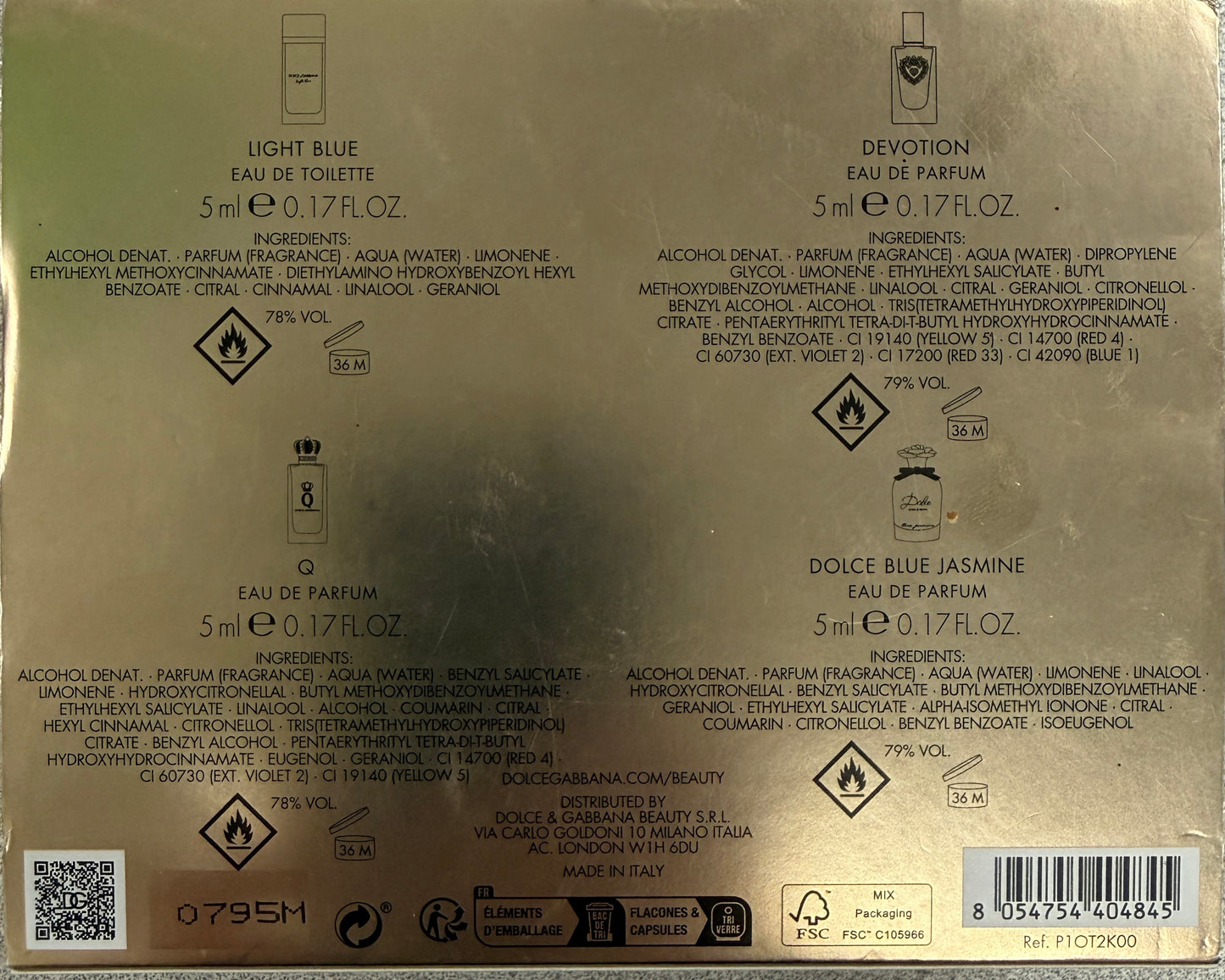 Dolce & Gabbana. 4 Piece Eau De Parfum & Toilette Set. 5ml. Each - Previously Owned