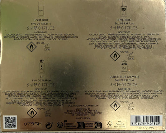 Dolce & Gabbana. 4 Piece Eau De Parfum & Toilette Set. 5ml. Each - Previously Owned