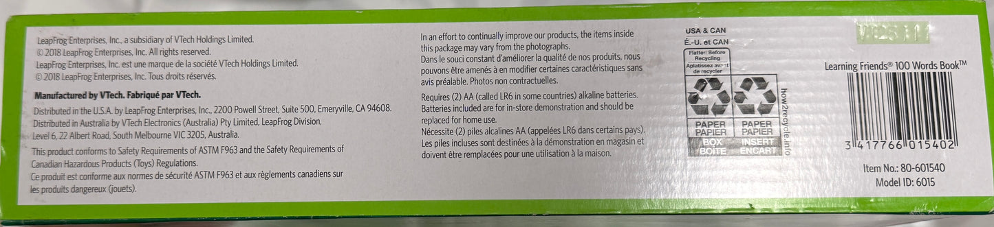 LeapFrog Learning Friends 100 Words Book - Green - Previously Owned - Still In Original Package