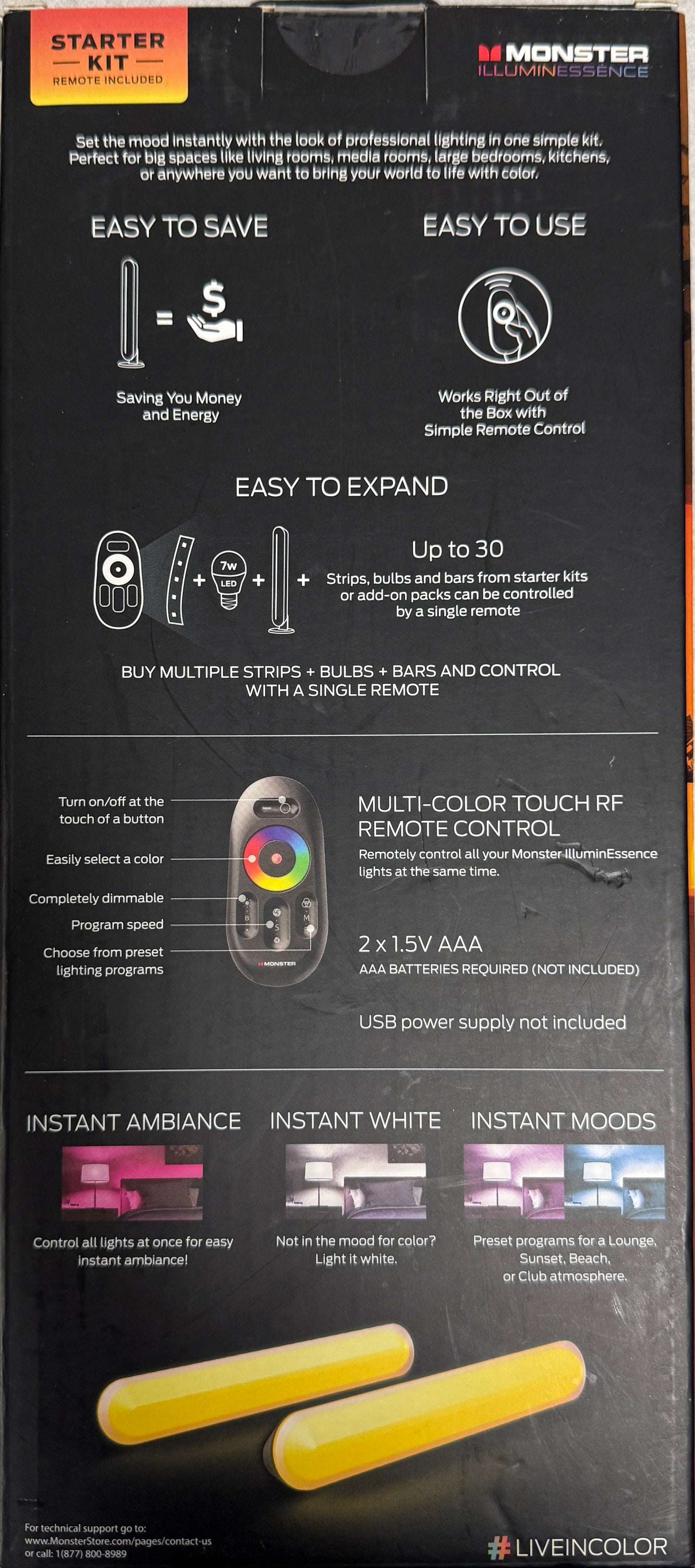 Monster Illuminessence 2 LED Bar Light Starter Kit With Remote - Previously Owned - Unopened Box