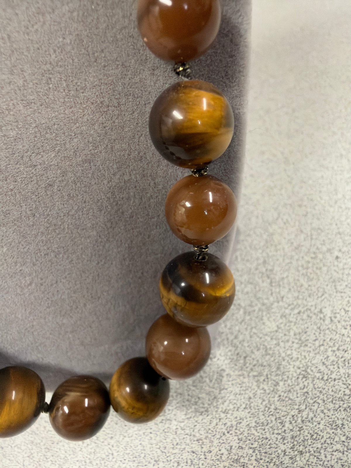 MONET Gold Tone Brown Glass Tigers Eye Stone Beads Adjustable
