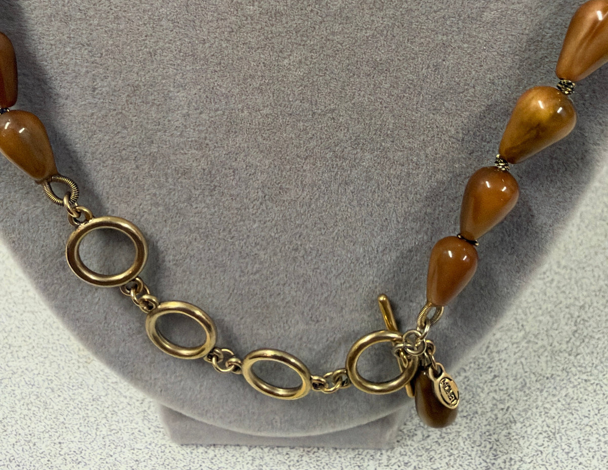 MONET Gold Tone Brown Glass Tigers Eye Stone Beads Adjustable