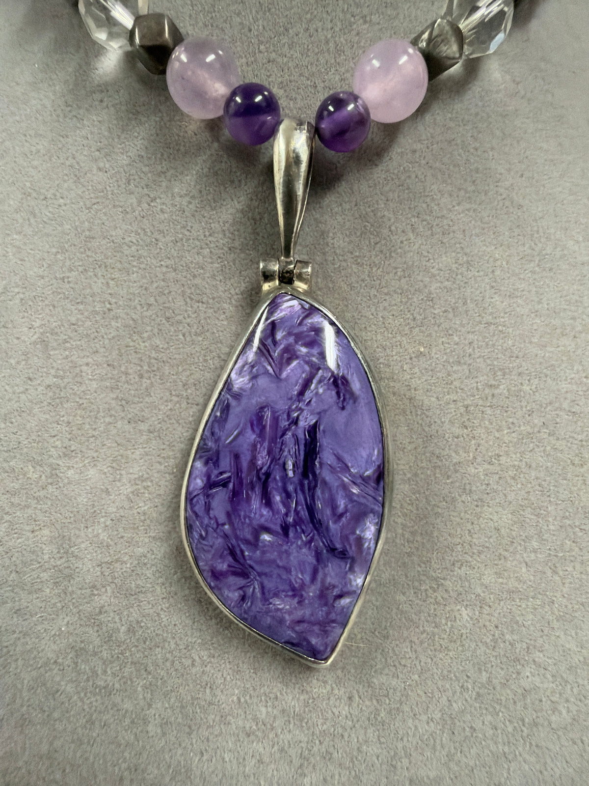 Charoite Sterling Silver Handcrafted Gemstone Pendant Necklace