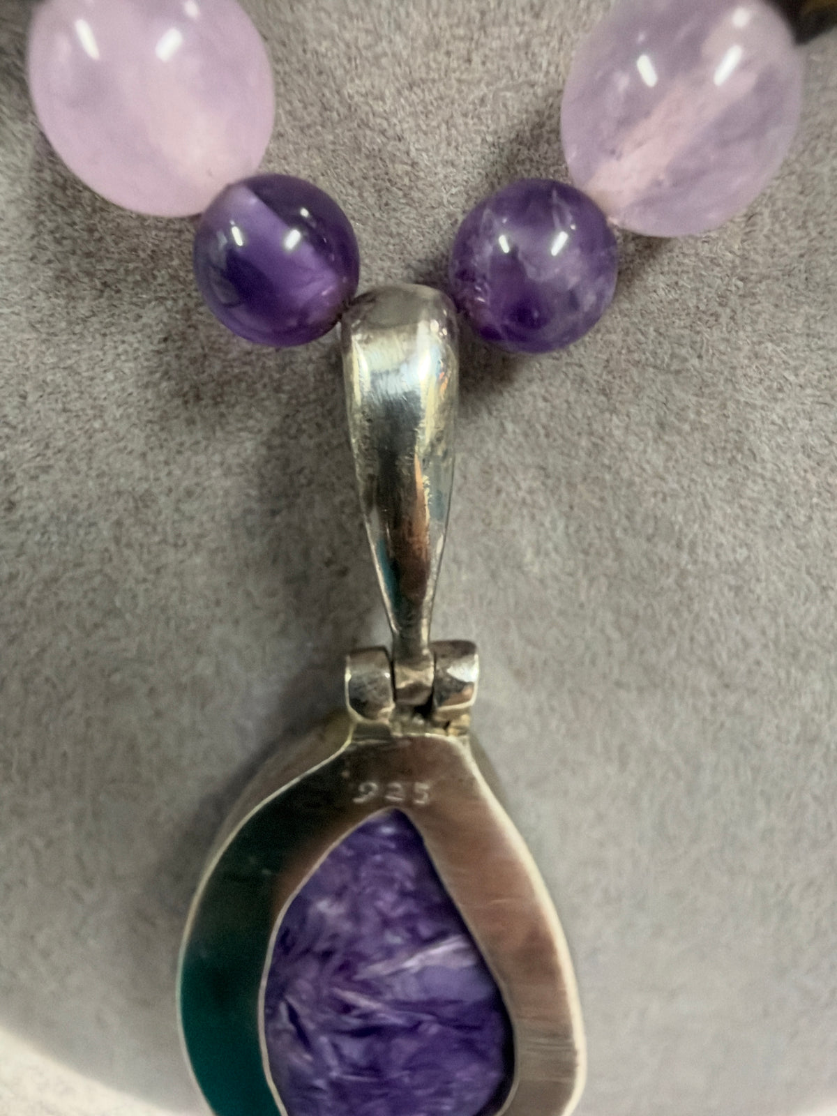 Charoite Sterling Silver Handcrafted Gemstone Pendant Necklace