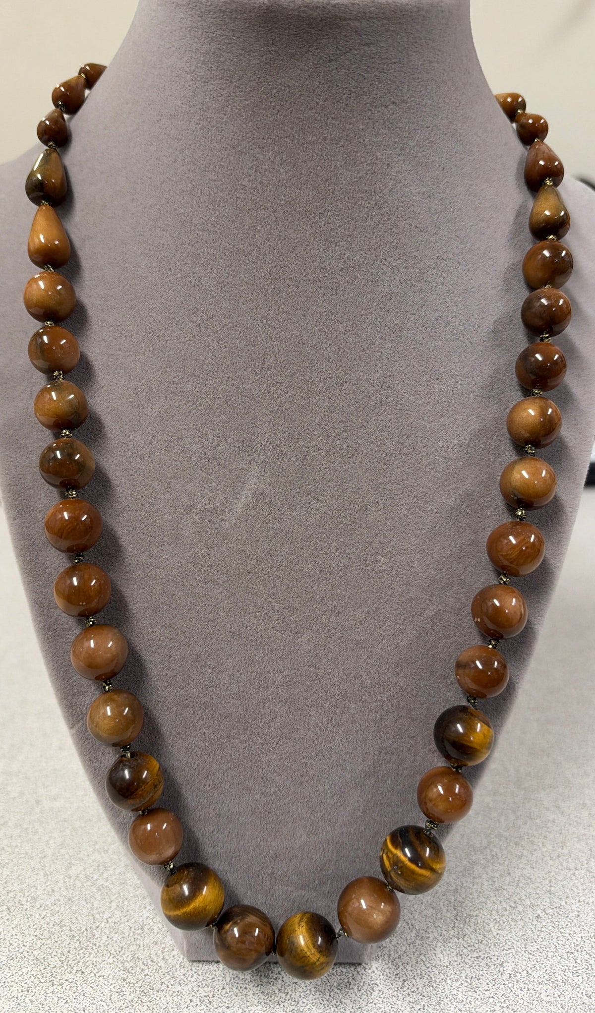 MONET Gold Tone Brown Glass Tigers Eye Stone Beads Adjustable