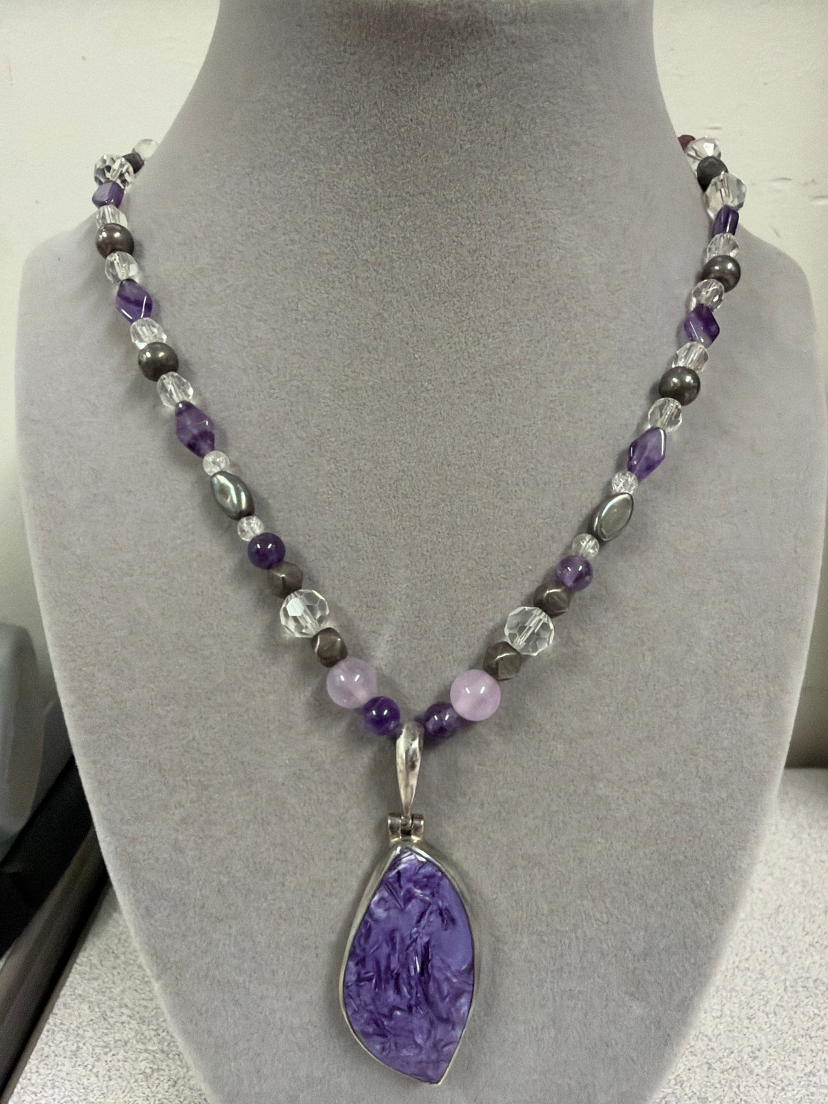 Charoite Sterling Silver Handcrafted Gemstone Pendant Necklace