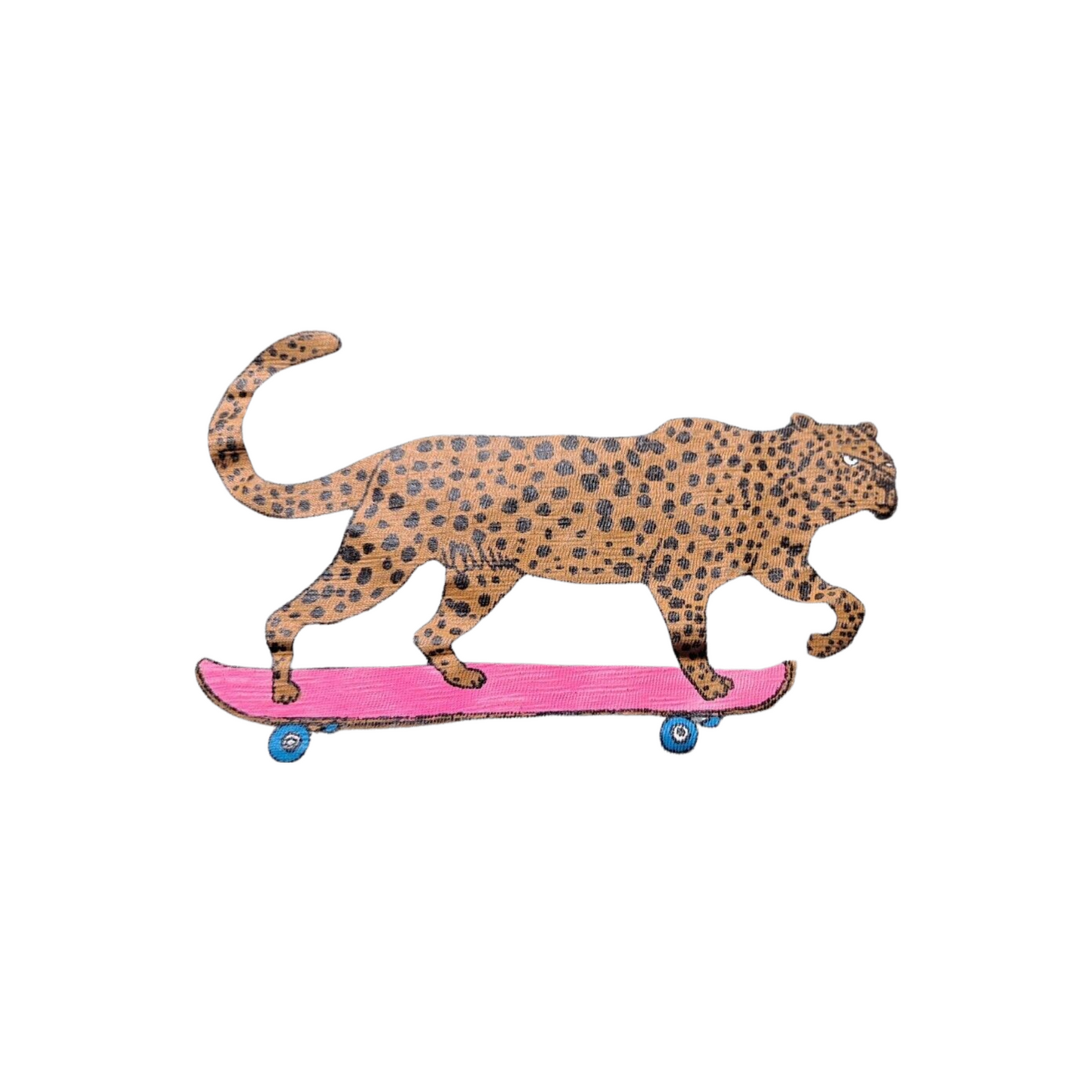 Boden Kids Olive Green Slub Knit Cotton TShirt Cheetah on a Skateboard 7-8 yrs