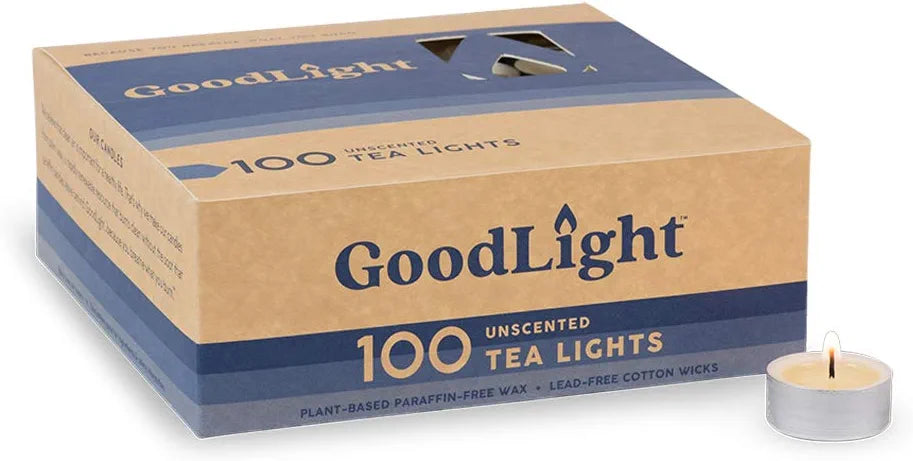 Paraffin-Free Tea Light Candles, Made from Vegan Palm Wax, Clean-Burning and All-Natural Tealight Candles, 4-Hour Burn Time, 100 Unscented Tea Lights - GoodLight