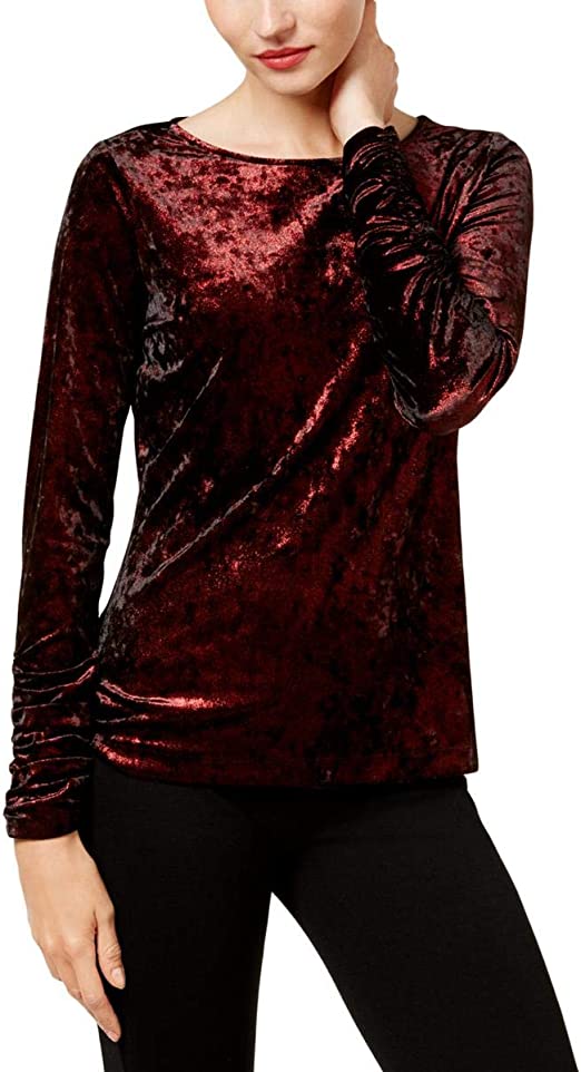 Vince Camuto Womens Velvet Metallic Pullover Top Red XS