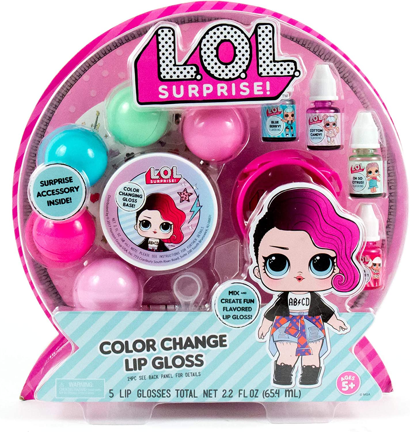 L.O.L. Surprise! Color Change Lip Gloss By Horizon Group USA, Mix & Create 5 Color Changing Multi Flavored Lip Glosses,DIY Lip Gloss Making Kit, Containers & Decorative Stickers Included.Multicolored