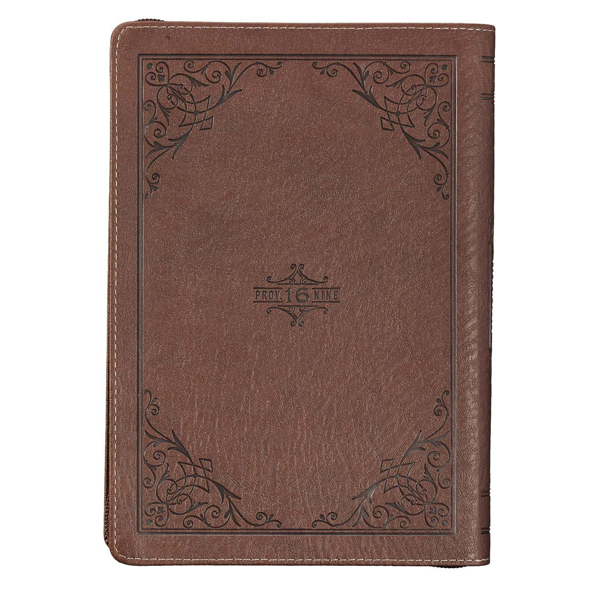 Specialty Item - A Man's Heart Classic Faux Leather Zippered Journal in Brown - Proverbs 16:9