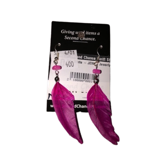 Pink Feather Earrings - Used